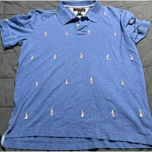 Tommy Hilfiger Men Polo XL Blue Slim Fit Short Sleeve Hula Girl Embroidered